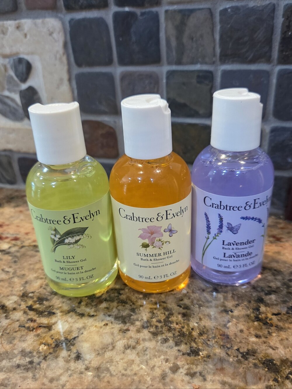 CRABTREE&EVELYN BODY WASH COLLECTION, 3 TRAVEL SIZE 3FLOZ,SUMMER HILL,LAVANDER